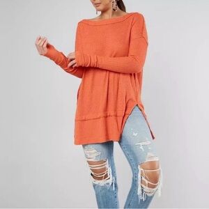We the Free North Shore Rust Thermal Waffle Knit Tunic Size Small